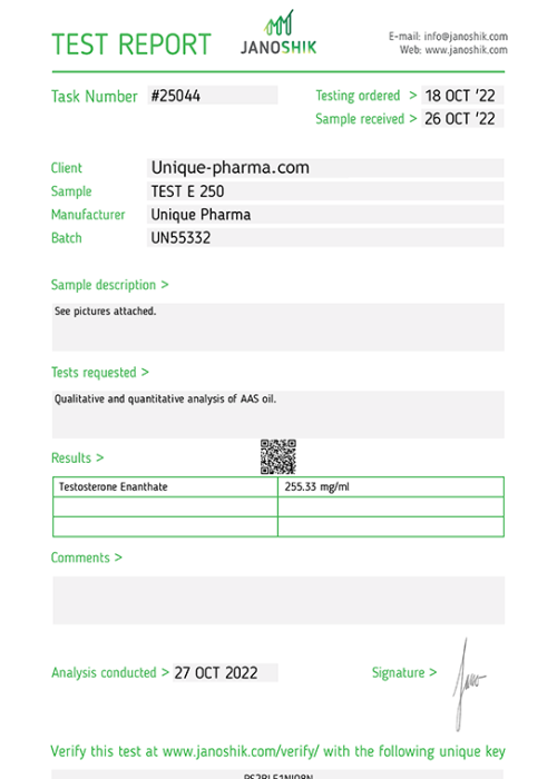 TEST E 250 UNIQUE PHARMA